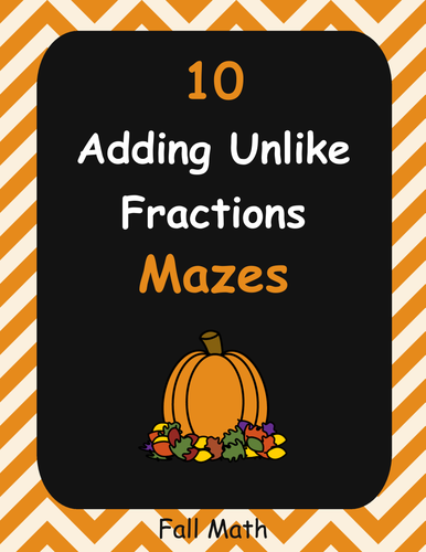 Fall Math: Adding Unlike Fractions Maze