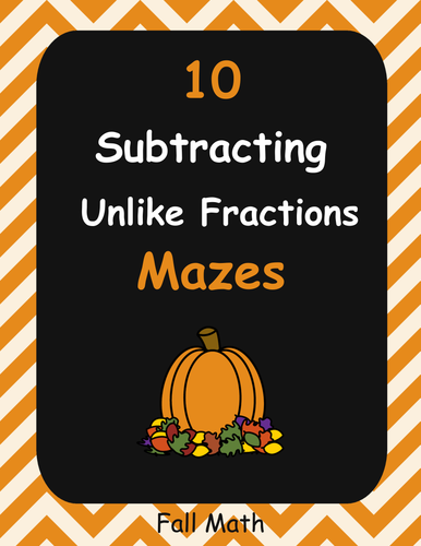 Fall Math: Subtracting Unlike Fractions Maze