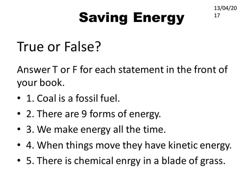 Energy 4 - Saving Energy lesson
