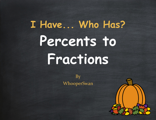 Fall Math: I Have, Who Has - Percents to Fractions