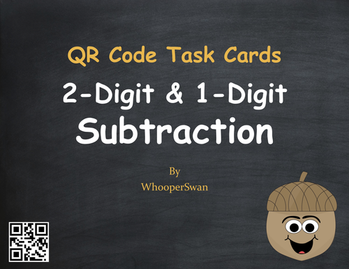 Fall Math: 2-Digit and 1-Digit Subtraction QR Code Task Cards