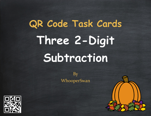 Fall Math: Three 2-Digit Subtraction QR Code Task Cards