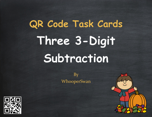 Fall Math: Three 3-Digit Subtraction QR Code Task Cards