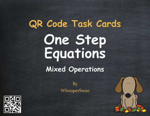 Fall Math: One Step Equations (Mixed Operations) QR Code Task Cards