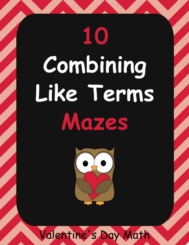 Valentine's Day Math: Combining Like Terms Maze