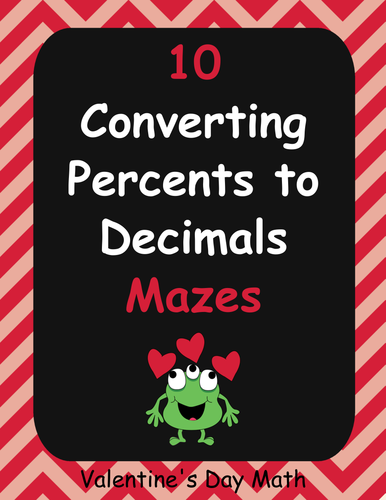 Valentine's Day Math: Converting Percents to Decimals Maze