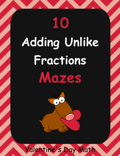 Valentine's Day Math: Adding Unlike Fractions Maze