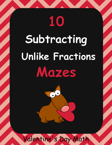 Valentine's Day Math: Subtracting Unlike Fractions Maze