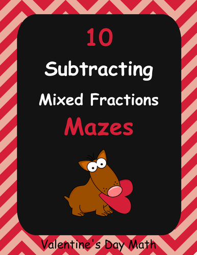 Valentine's Day Math: Subtracting Mixed Fractions Maze