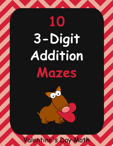 3-Digit Addition Maze - Valentines Day Math