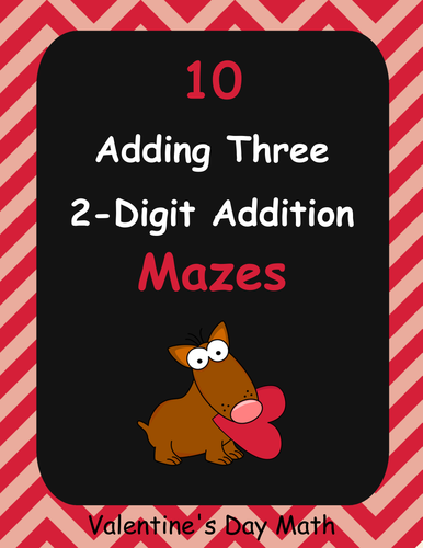 Valentine's Day Math: Adding Three 2-Digit Addition Maze