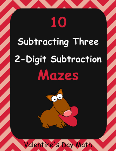 Valentine's Day Math: Subtracting Three 2-Digit Subtraction Maze