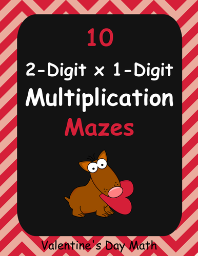 Valentine's Day Math: 2-Digit By 1-Digit Multiplication Maze