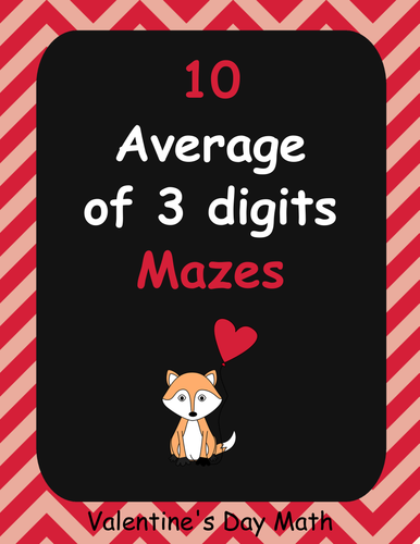 Valentine's Day Math: Average of 3 digits Maze