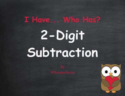 Valentine's Day Math: 2-Digit Subtraction - I Have, Who Has