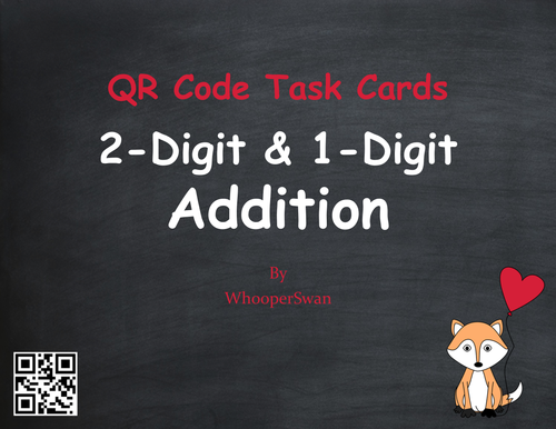 Valentine's Day Math: 2-Digit and 1-Digit Addition QR Code Task Cards