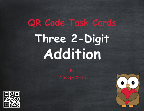 Valentine's Day Math: Three 2-Digit Addition QR Code Task Cards