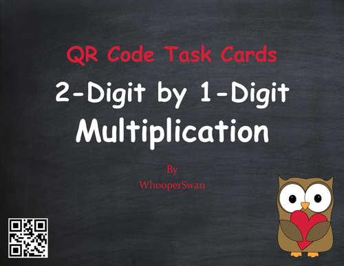 Valentine's Day Math: 2-Digit by 1-Digit Multiplication QR Code Task Cards