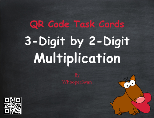 Valentine's Day Math: 3-Digit by 2-Digit Multiplication QR Code Task Cards