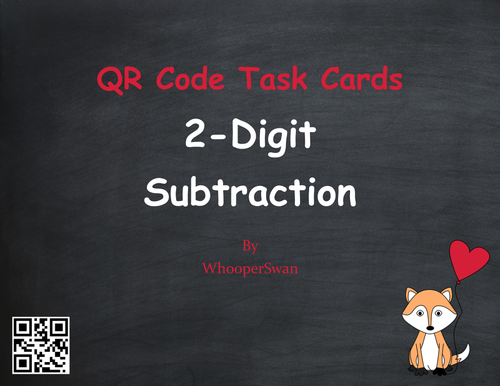 Valentine's Day Math: 2-Digit Subtraction QR Code Task Cards