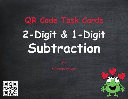 Valentine's Day Math: 2-Digit and 1-Digit Subtraction QR Code Task Cards