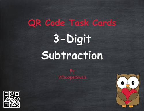 Valentine's Day Math: 3-Digit Subtraction QR Code Task Cards