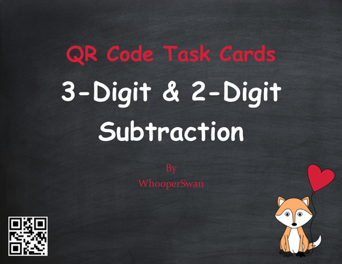 Valentine's Day Math: 3-Digit and 2-Digit Subtraction QR Code Task Cards