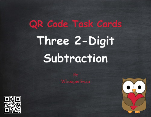 Valentine's Day Math: Three 2-Digit Subtraction QR Code Task Cards