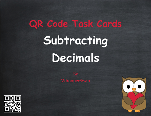 Valentine's Day Math: Subtracting Decimals QR Code Task Cards