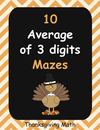 Thanksgiving Math: Average of 3 digits Maze