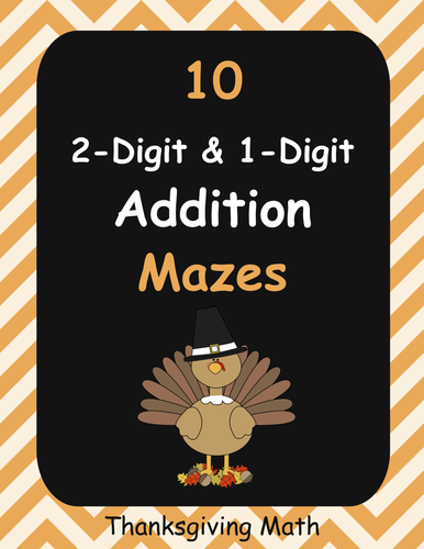 Thanksgiving Math: 2-Digit and 1-Digit Addition Maze