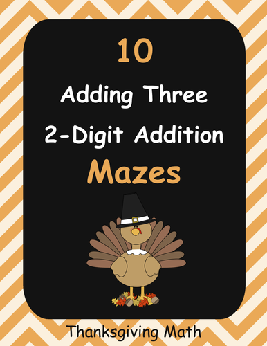 Thanksgiving Math: Adding Three 2-Digit Addition Maze