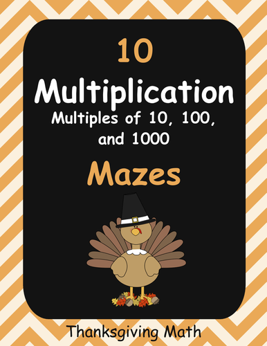 Thanksgiving Math: Multiplication Maze(Multiples of 10, 100, and 1000)