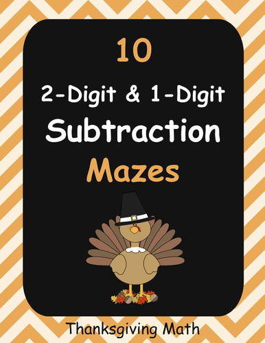 Thanksgiving Math: 2-Digit and 1-Digit Subtraction Maze