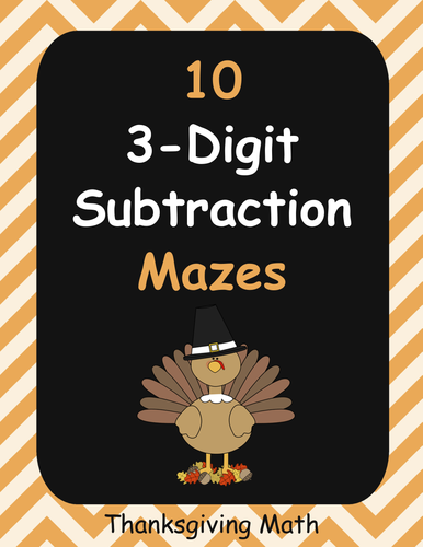 Thanksgiving Math: 3-Digit Subtraction Maze