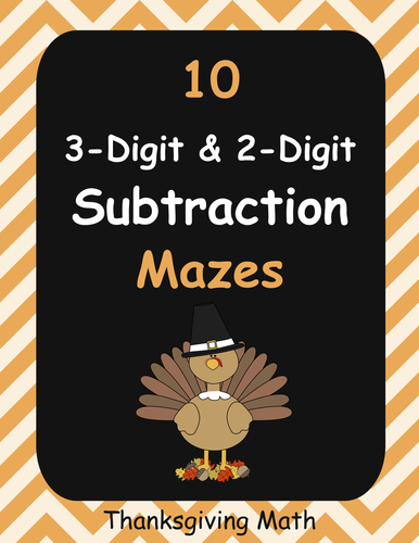 Thanksgiving Math: 3-Digit and 2-Digit Subtraction Maze