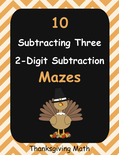 Thanksgiving Math: Subtracting Three 2-Digit Subtraction Maze