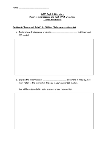 GCSE English Literature (edexcel) Breakdown of the Exam