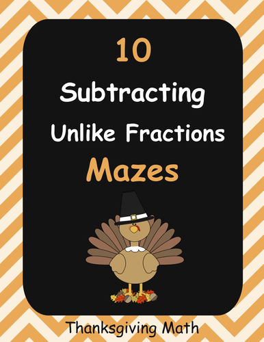 Thanksgiving Math: Subtracting Unlike Fractions Maze