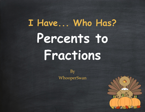 Thanksgiving Math: I Have, Who Has - Percents to Fractions