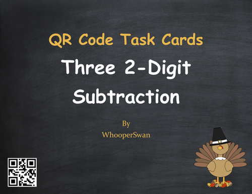 Thanksgiving Math: Three 2-Digit Subtraction QR Code Task Cards