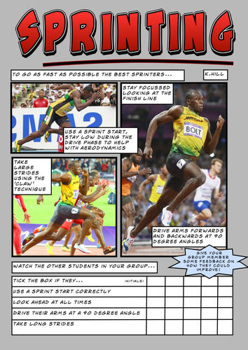 Athletics Sprinting Task Card