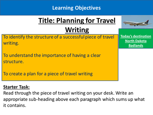 Planning lesson for Travel Writing