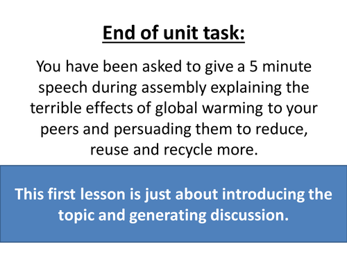 Reduce, Reuse, Recycle 7 lesson Scheme-Speaking and Listening