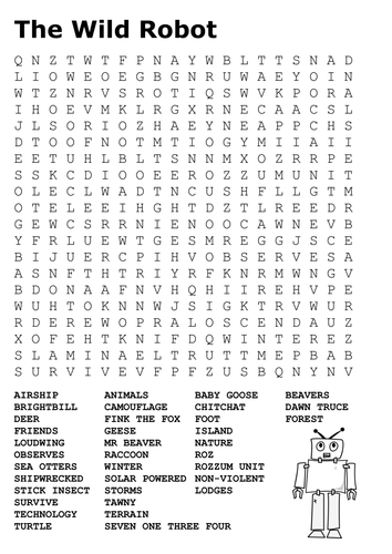The Wild Robot Word Search by sfy773 - Teaching Resources - Tes