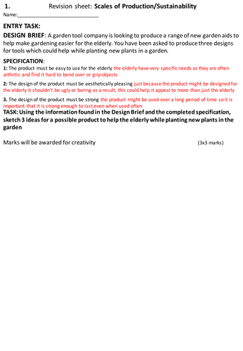 Revision - Scales of production, sustainabilty