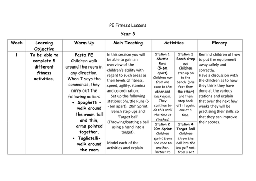 Year 3 Fitness lesson unit