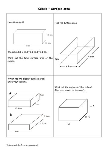 Volume and surface area revision carousel GCSE