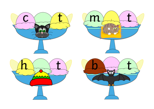 CVC Ice cream sunade missing vowel sounds Reception Phonics cvc blending