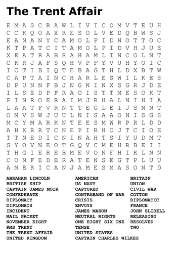 The Trent Affair Word Search